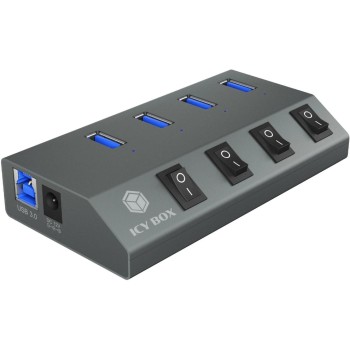 ICY BOX IB-HUB1405, silver, 4x USB3.0 Hub, An-/Ausschalter for jeden Port ICY BOX IB-HUB1405, silver, 4x USB3.0 Hub, An-/Ausschalter for jeden Port