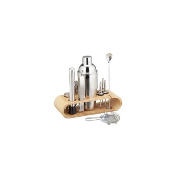 relaxdays Cocktailset Edelstahl 11teilig, Edelstahl, Bambus