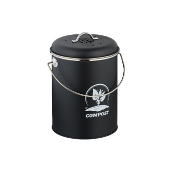 relaxdays Seau à compost avec filtre anti-odeur 5.5 l, Noir/Argenté relaxdays Seau à compost avec filtre anti-odeur 5.5 l, Noir/Argenté