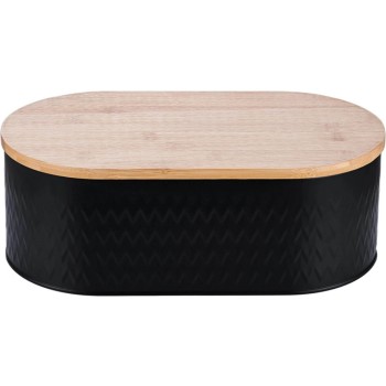 relaxdays Brotkasten mit Schneidebrett, Schwarz/Braun relaxdays Brotkasten mit Schneidebrett, Schwarz/Braun