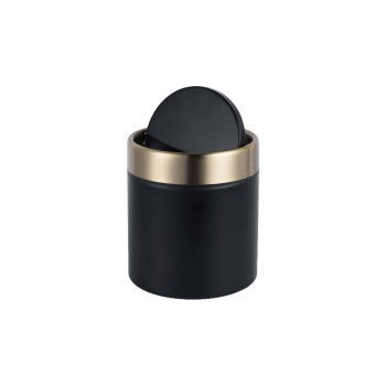 relaxdays Tischabfalleimer Mini, 1.5 Liter, Schwarz/Gold