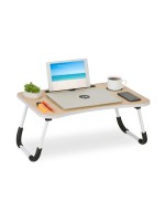relaxdays Table pour ordinateur portable avec porte-boisson, Blanc / Marron clair / Noir