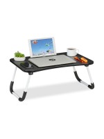 relaxdays Table pour ordinateur portable avec porte-boisson, Blanc / Noir