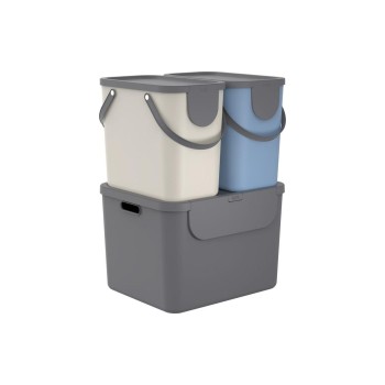 Rotho Bacs de recyclage ALBULA 3 pcs. 100 l, Bleu/Anthracite