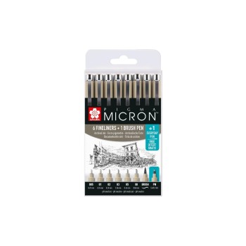 Sakura Fineliner Pigma Micron 8 pièces avec stylo pinceau Sakura Fineliner Pigma Micron 8 pièces avec stylo pinceau