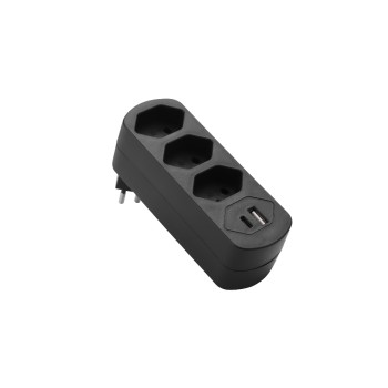 Schönenberger Abzweigstecker 3xT13, with USB PD30W, black Schönenberger Abzweigstecker 3xT13, with USB PD30W, black