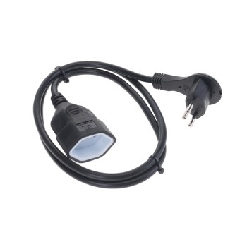 Kunststoff-Verlängerungskabel, 5m, schwarz, 3-polig, T12/T13, Flachstecker angespritzt Kunststoff-Verlängerungskabel, 5m, schwarz, 3-polig, T12/T13, Flachstecker angespritzt