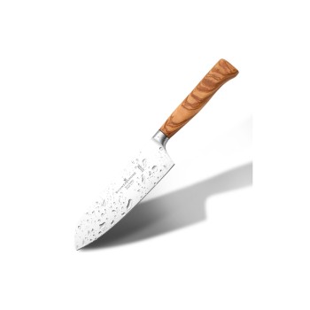 Santoku- Messer geschmiedet Olivenholz, Schwertkrone - Made in Solingen