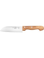 Schwertkrone Couteau de cuisine Santoku en bois d'olivier - 15 cm Argenté/Brun