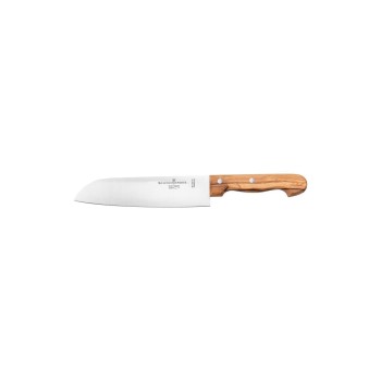 Schwertkrone Couteau de cuisine Santoku en bois d'olivier - 20 cm Argenté/Brun Schwertkrone Couteau de cuisine Santoku en bois d'olivier - 20 cm Argenté/Brun