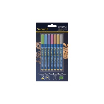 Securit Kreidemarker fein Metallic 1mm 7er, pink,grün,blue,violet,kupfer,gold,silver Securit Kreidemarker fein Metallic 1mm 7er, pink,grün,blue,violet,kupfer,gold,silver