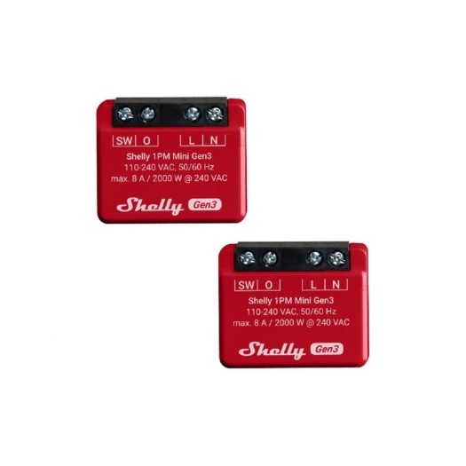 Shelly 1 Mini PM Gen3 WiFi-Switch, 2 Stück, WLAN Schalt-Messaktor, 8 A, Bluetooth
