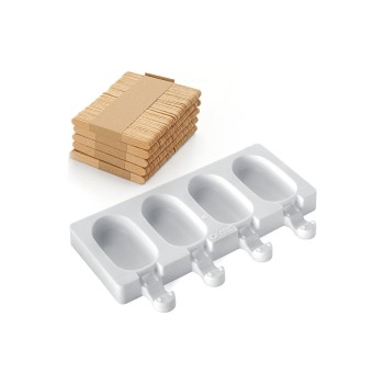 Silikomart Eisform mini Classic, 4 Mulden samt Holzstäbchen und Rezept