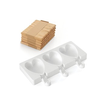 Silikomart Eisform mini Herz, 3 Mulden samt Holzstäbchen und Rezept
