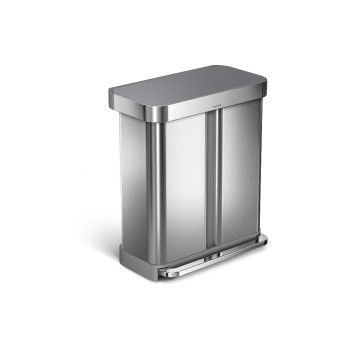 Simplehuman Doppelkammer, 58L (34+24L), Edelstahl, 56x66x36 cm, Silber