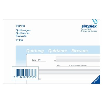 Simplex: Quittungen dreisprachig A6, Querformat, dreisprachig, hellbleu, A6 Simplex: Quittungen dreisprachig A6, Querformat, dreisprachig, hellbleu, A6