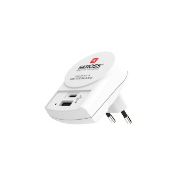 SKROSS Euro USB Charger 2 Port front, 1x USB A 2.4A, 1x USB C 3A, 5V SKROSS Euro USB Charger 2 Port front, 1x USB A 2.4A, 1x USB C 3A, 5V