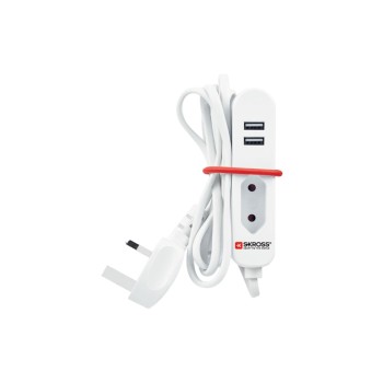 Steckdosenleiste Travel Station 1xEU-Dose, 2xUSB 2.4A, UK Stecker, 1.5m Kabel, weiss Steckdosenleiste Travel Station 1xEU-Dose, 2xUSB 2.4A, UK Stecker, 1.5m Kabel, weiss