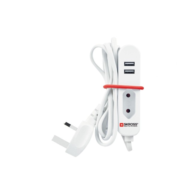 Steckdosenleiste Travel Station 1xEU-Dose, 2xUSB 2.4A, UK Stecker, 1.5m Kabel, weiss Steckdosenleiste Travel Station 1xEU-Dose, 2xUSB 2.4A, UK Stecker, 1.5m Kabel, weiss