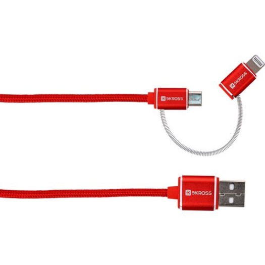 SKROSS 2in1 Charge'n Sync Red, Steel Line, für MicroUSB und Lightning