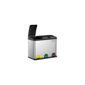 Songmics Poubelle à pédale 3 x 15 L, argent-noir Songmics Poubelle à pédale 3 x 15 L, argent-noir