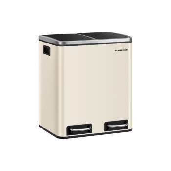 Songmics Treteimer 2x15 Liter, Sand, 28.5x34x54..4 cm, Stahl, Kunststoff