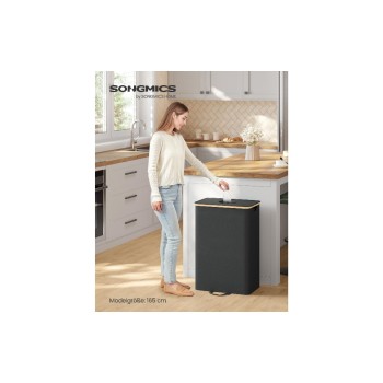 Songmics Recyclingeimer 90L, black , 42x32.5x70.5 cm (LxBxH), Bambus, Kunstleder