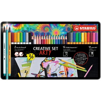 STABILO Ensemble d’écriture Aquacolor ARTY Étui métallique de 36 STABILO Ensemble d’écriture Aquacolor ARTY Étui métallique de 36