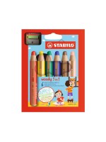 STABILO Woody 3in1 Malstift 6er, rot,jaune,grün,bleu,braun,beige ink. Spitzer