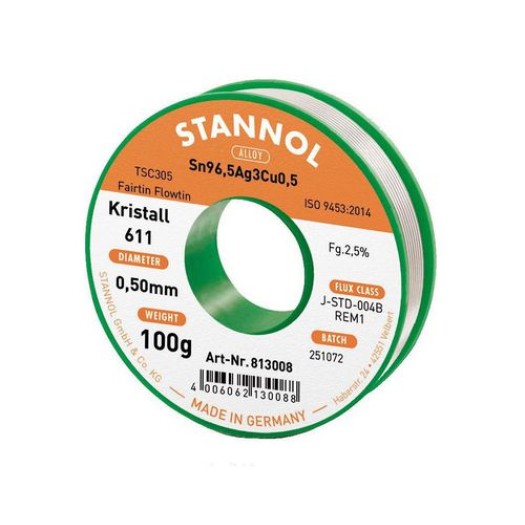 Stannol Étain à braser Kristall 611 TSC Ø 0.5 mm 100 g