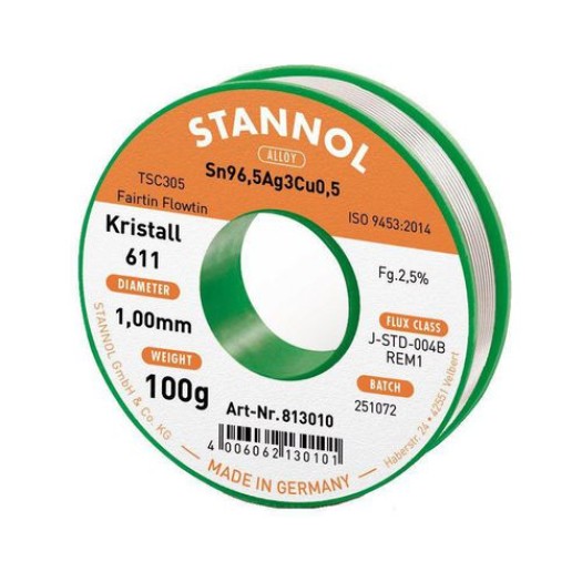 Stannol Étain à braser Kristall 611 TSC Ø 1.0 mm 100 g