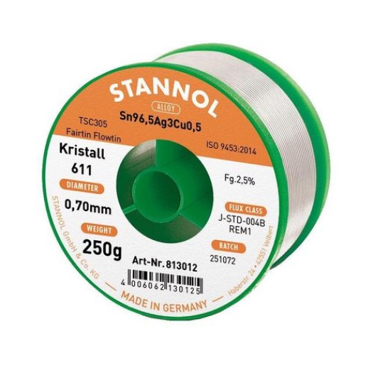Stannol Étain à braser Kristall 611 TSC Ø 0.7 mm 250 g