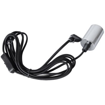 Kabelleuchte mit Switch 3.5M E27 Chrom, Textilkabel schwarz, Indoor Kabelleuchte mit Switch 3.5M E27 Chrom, Textilkabel schwarz, Indoor
