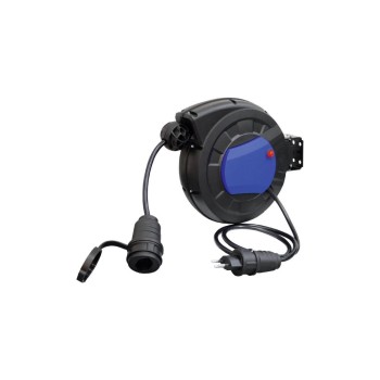 Steffen Kunststoff Kabelrückzugrolle, 1x T13, schwarz, 5m Kabel, 1m Stecker