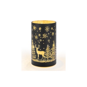 STT Windlicht Forest black  M, 12LED, ww, D9 x H16cm, Timer 6/18 STT Windlicht Forest black  M, 12LED, ww, D9 x H16cm, Timer 6/18