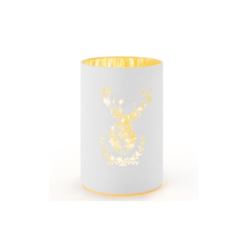 STT Windlicht Hirsch white S, 10LED, ww, D9 x H14cm, Timer 6/18 STT Windlicht Hirsch white S, 10LED, ww, D9 x H14cm, Timer 6/18