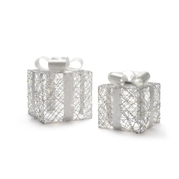 STT LED silver Geschenkbox Set 2 Stk., 50LED ww, H18/23cm, exkl. 6xAA, Timer 6/18 STT LED silver Geschenkbox Set 2 Stk., 50LED ww, H18/23cm, exkl. 6xAA, Timer 6/18