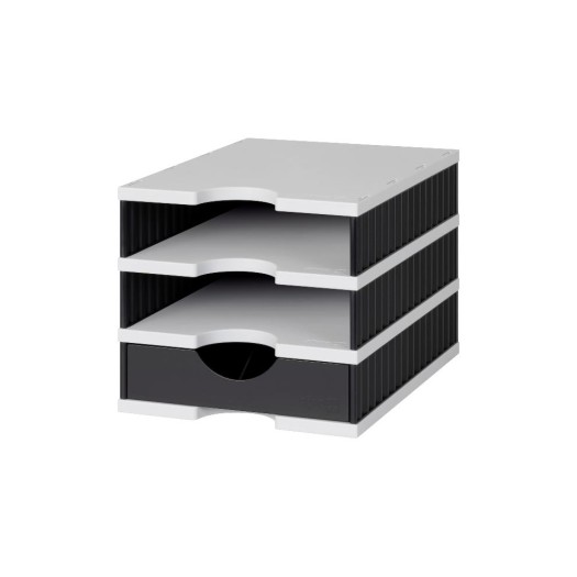 Styro Schubladenbox Styrodoc Uno, 3 Fach und 1 Schublade, schwarz/grau
