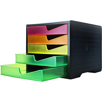 Styro Schubladenbox styroswingbox NEONline, 5 Schubl multicolor neon, Gehäuse black  Styro Schubladenbox styroswingbox NEONline, 5 Schubl multicolor neon, Gehäuse black
