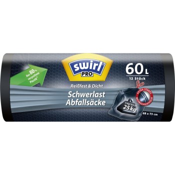 Swirl Schwerlast-Abfallsäcke 60 Liter, 12 Stück