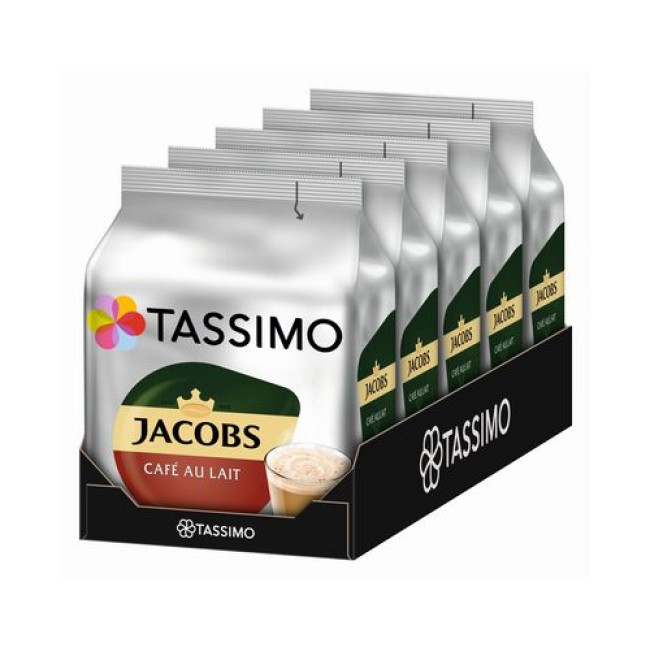 Tassimo T DISC Jacobs Café au Lait, Karton à 5 Packungen (with je 16 T DISCS)