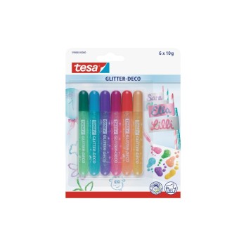 Tesa Glitter Deco Glitzerstifte, 6 Tuben à 10g