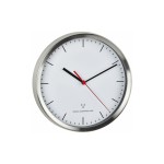 TFA Dostmann Horloge murale radio avec cadre en acier inoxydable Ø 22 cm, Argenté/Blanc
