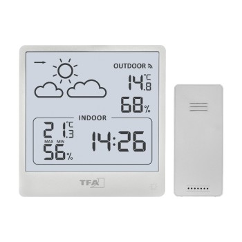 TFA Dostmann CLEO radio, avec émetteur thermo-hygro, blanc TFA Dostmann CLEO radio, avec émetteur thermo-hygro, blanc