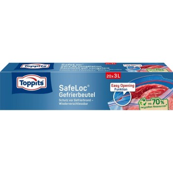 Toppits Doppelverschluss Gefrierbeutel Zip., 3 Liter, 27 x 24 cm, Inhalt: 20
