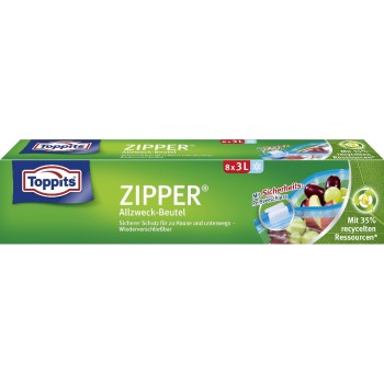 Toppits Zipper Allzweck-Beutel, 3 Liter, 27 x 24 cm, Inhalt: 10