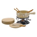 TTM Fondue-Set Alpe komplett 15 teilig, 1 Caquelon, 1 Rechaud, 6 Teller und Gabeln