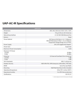Ubiquiti UAP-AC-M, Unifi Mesh AP, 867+300Mbps, avec Injecteur et cordon secteur suisse