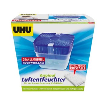 UHU Raumentfeuchter mit 450g Granulat, entzieht Feuchtigkeit - für Räume bis 45m2 UHU Raumentfeuchter mit 450g Granulat, entzieht Feuchtigkeit - für Räume bis 45m2
