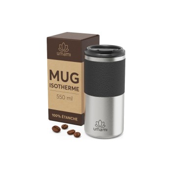 Umami Tasse isotherme noire et métallique, 550 ml 550 ml, Noir/Argenté